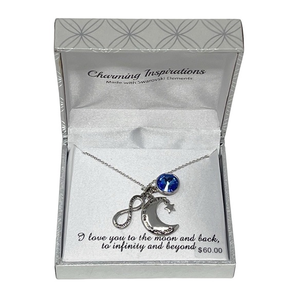 Silver Plated Necklace “I Love You To The Moon and Back" Swarovski Elements - Picture 5 of 7